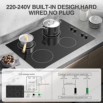 POTFYA Induction Cooktop 30 Inch Built-in Induction Stove Top 4 Burner  Electric Cooktop,220v Knob Control,Ceramic Glass Surface, 6000W Suitable  for