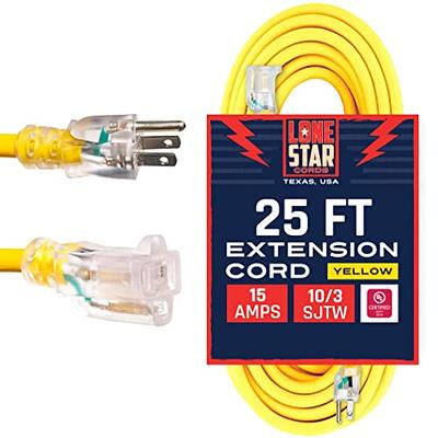 LONE STAR 10 Gauge Extension Cord 25 ft, Heavy Duty Extension Cord Lighted  Plug for Outside, 10/3 SJTW Weatherproof Outdoor Extension Cord 25ft  Yellow, Contractor Grade - Texas Based American Business - Yahoo Shopping