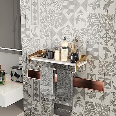 Wall Mounted Bathroom Shelf w/ Towel Bar, Gold & White