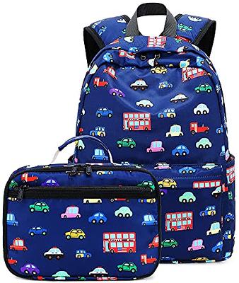 Blue Vehicle Backpack for Kids, Boys Preschool Backpack with Lunch