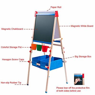 QZMTOY Kids Art Easel, Deluxe Standing Easel Set, Adjustable Art Table, Magnetic Dry Erase Board&Chalkboard Double Sided Stand, 360°Rotating Drawing