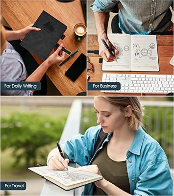 PERCUN Black Leather Lined Notebook Journal for Women Men，A5