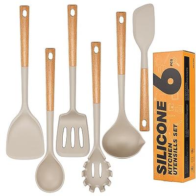 Large Kitchen Utensils Set, Hvygss 6 Pcs Heat Resistance Silicone Cooking  Utensils Set, Long Wooden Handle Silicone Spatula Spoon Set BPA-Free  Non-Stick Pan Kitchen Gadget Set (Khaki) - Yahoo Shopping