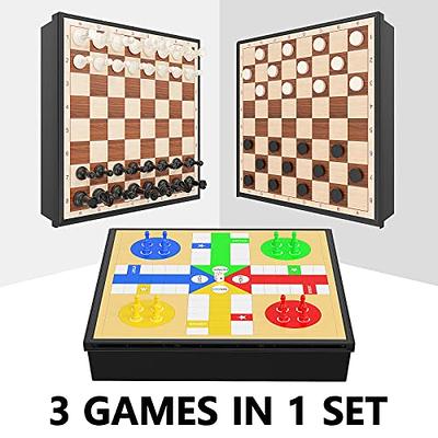 Juegoal Wooden Chess & Checkers Set with Storage Drawer, 12 Inch Classic 2  in 1 Board Games for Kids and Adults, Travel Portable Chess Game Sets, 2