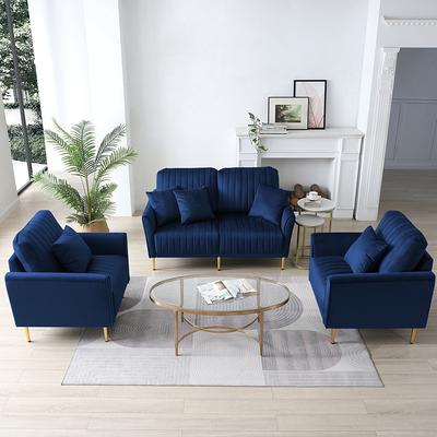 Velvet Living Room Sofa Set of 3, Two Accent Arm Chair & Loveseat