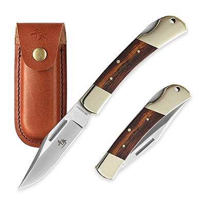 Mossy Oak 3 Piece Wood Finish Stainless Steel Knife Set with Leather  Sheath, Brown 