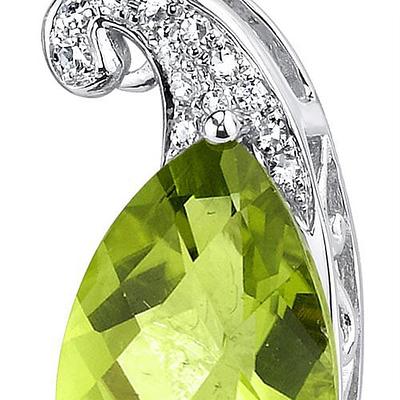 3.01 ct Pear Shape Green Peridot and Diamond Pendant in 14K White