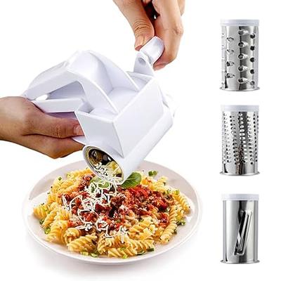  Rotary Cheese Grater Cheese Shredder - Cambom Kitchen Manual Cheese  Grater with Handle Vegetable Slicer Nuts Grinder 3 Replaceable Drum Blades  and Strong Suction Base Free Cleaning Brush: Home & Kitchen