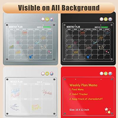 Acrylic Magnetic Dry Erase Board,MOOACE Adhesive Calendar Planner Board for  Fridge and Wall Set of 2,Includes 6 Magnetic Markers with 3 Colors,Pen