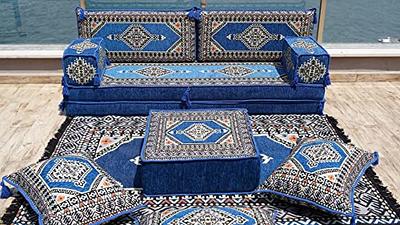 8 Thickness Floor Couches, Blue Arabic Floor Sofa Seating Set