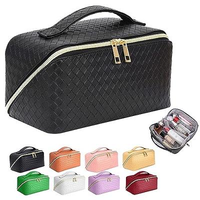 Travel Makeup Bag for Women Large Capacity Cosmetic Bag Waterproof White  Checkered Portable PU Leather Toiletry Bag Organizer Makeup Brushes Storage