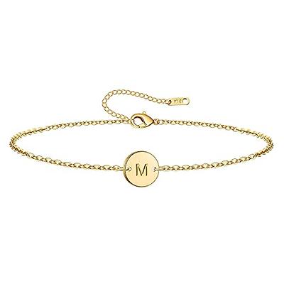 Ovian Initial Charm Bracelet for Women 18K Gold Plated Stainless Steel Coin Disc Engraved Letter Bracelet Personalized Monogram Name Bracelet for