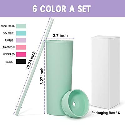 FECBK 6 Pack Skinny Tumblers with Lids and Straws 16 oz Matte Pastel  Colored Acrylic Tumblers