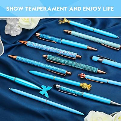 10 Pcs Ballpoint Pens Set Liquid Sand Glitter Pens Metal Pen Girly Crystal  Diamond Pen Ballpoint Pens Black Ink Fancy Pens Gifts for Women Girls  Office School Wedding Office Desk Supplies(Blue) 