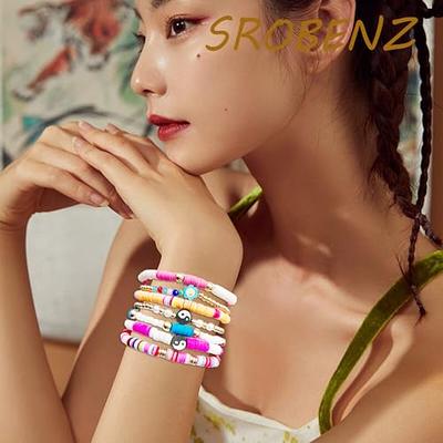 Rainbow Surfer Bracelets Set for Women Girls Stackable Clay Beaded Bracelets Disc Stretch Preppy Bracelets Layering Colorful Friendship Bracelets