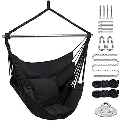 Miztli Hammock Chair Hanging Chair Swing with Foot Rest, Max 500 Lbs, Steel  Spreader Bar with Anti-Slip Rings-2 Cushions Included-for Bedroom Indoor  and Outdoor 