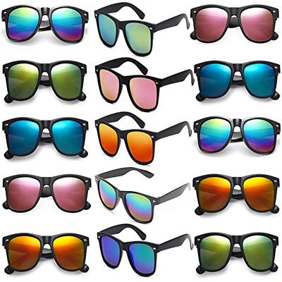 Fsmiling 15 Pack 80s Black Party Sunglasses Bulk Colorful Mirrored