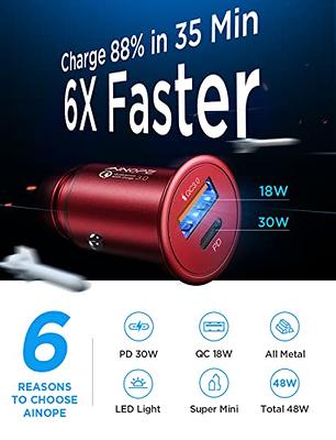 AINOPE USB C Car Charger Super Mini All Metal 54W Fast USB Car Charger  PD&QC 3.0