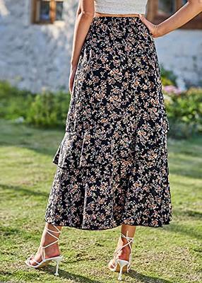 BTFBM Women 2024 Summer Spring Boho Long Skirts Dress Floral Print Elastic  Waist Split Ruffle High Low Beach Maxi Skirt(Print Floral Black, Small) -  Yahoo Shopping