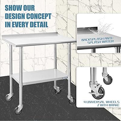 Hally Sinks & Tables Hally Stainless Steel Table for Prep & Work 24 x 12 Inches, NSF Commercial Heavy Duty Table with Undershelf and Galvanized Legs