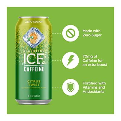 Sparkling Ice +Caffeine Zero Sugar Flavored Sparkling Water, Blue Raspberry  Sparkling Water, 16 Fl Oz Can 