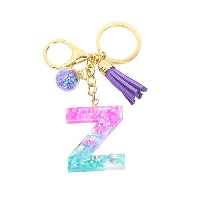 Fuqimanman2020 Glitter Letter A-Z Keychain Pink Blue Resin Alphabet Initial  Letter Pendant Accessories with Purple Tassel Glass Ball-A at   Women's Clothing store