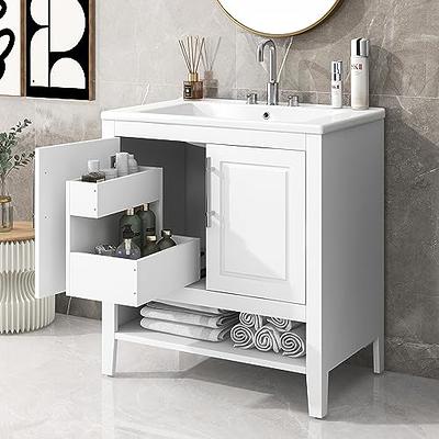 Linique 30 Modern Bathroom Vanity with Sink Combo Set, Solid Wood Frame  Bathroom Storage Cabinet with 2 Soft Closing Doors and a Drawer
