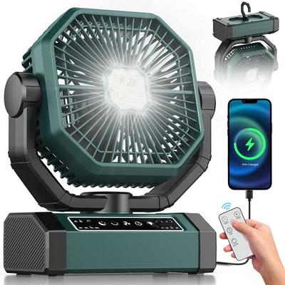 Camping Fan with LED Light - 12000mAh 65Hrs Battery Powered Fan, Portable  Rechargeable Fan with Output Ports, Clip On Fan, Tent Fan for Camping, Camp