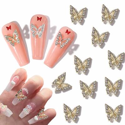 WOKOTO 24 Pcs 3D Colorful Rhinestones Butterfly Nail Charms Crystals  Rhinestones for Acrylic Nails Gold 3D Butterfly Charms for Nails Butterfly