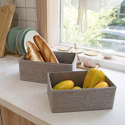 LA JOLIE MUSE Wicker Storage Baskets for Organizing, Recyclable Paper Rope  Basket with Wood Handles, Decorative Hand Woven Basket Organizers for