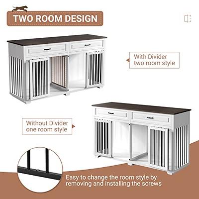 Furniture Style Dog Crate with Double Room, 73 Inch Wooden Dog Kennel with  Removable Divider, Dog House TV Entertaiment Center for Small Medium Large  X-Large Dogs (White with Drawer) – Built to