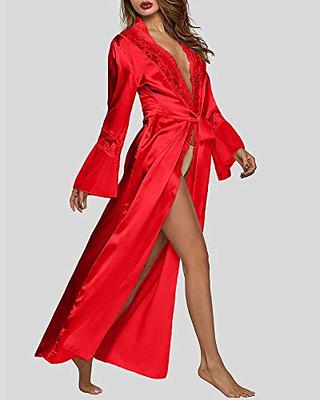 Ekouaer Womens Satin Robe Silk Kimono Bathrobes with Lace Trim V-Neck  Bridesmaid Wedding Robe Long Loungewear at  Women's Clothing store