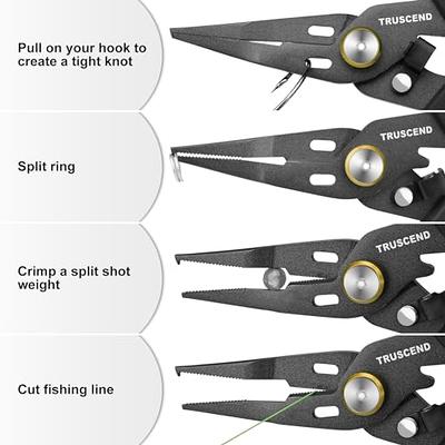 TRUSCEND Fishing Pliers Saltwater with Mo-V Blade Cutter, Corrosion  Resistant Teflon Coated Muti-Function Fishing Gear as Split Ring Plier Line  Cutter
