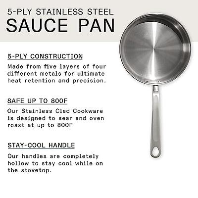 5 Quart Stainless Steel Saucier Pan - 5 Ply Stainless Clad