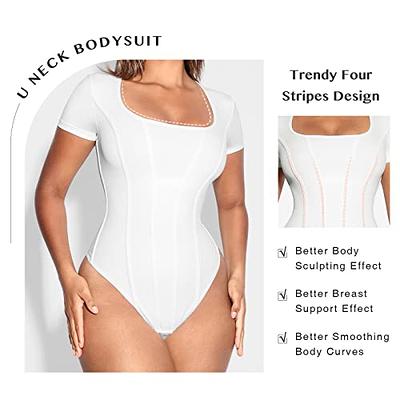 FeelinGirl Tummy Control White Bodysuit Slimming Body Suits Basic Body  Shaper T shirt Thong Tummy Control Body Suit Tops - Yahoo Shopping