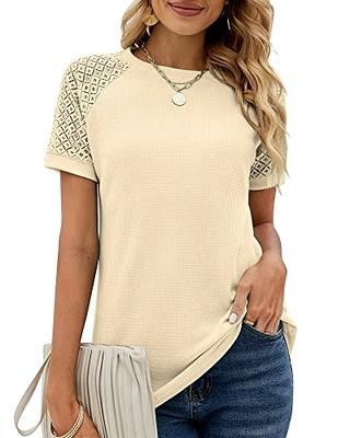 PRETTYGARDEN Women's Short Sleeve Casual T Shirts Summer Ruffle Plain Round  Neck Loose Fit Tee Blouse Tops at  Women’s Clothing store