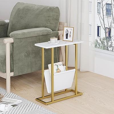 Small Side Table for Small Spaces - Narrow Small End Tables Living Room - Slim End Table with Magazine Holder - Skinny Bedside Table Small Nightstand