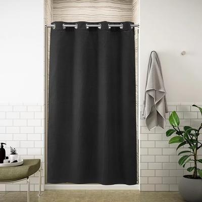 Cotton Blend Waffle Weave Shower Curtain with Snap-in Liner, No