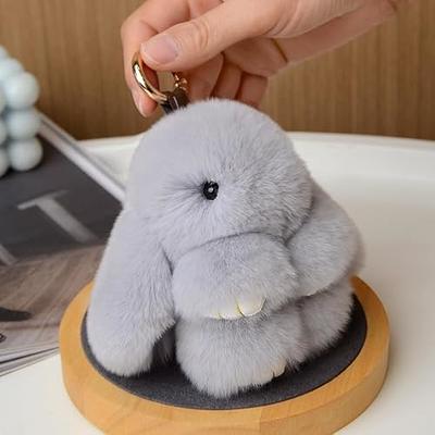 Adorable Fur Bunny Fluffy Rabbit Plush Toy Keyring Bag Charm Pendant  Keychain