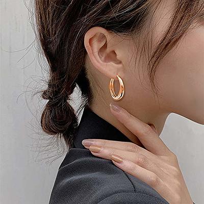 Gold Chunky Hoop Earrings Set for Women, 14K Gold Plated Twisted Huggie  Hoop Earring Hypoallergenic, Thick Open Hoops Set Lightweight