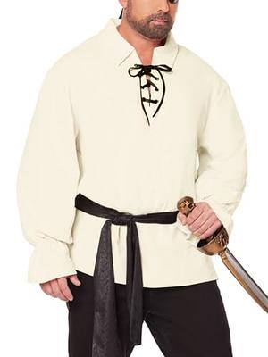 Jiuguva 2 Pcs Medieval Retro Style Viking Long Sleeve Shirts Renaissance  Costume Men Halloween Pirate Hippie Cosplay Party