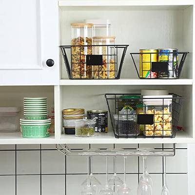 8 Pack Wire Storage Baskets for Organizing with Removable Tags, Pantry  Organization Bins for Kitchen Cabinets, Closet - Metal Basket for Laundry