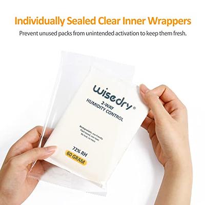 wisedry 2 Way Humidity Control Packs 72% RH - No Leaking, 60 Gram