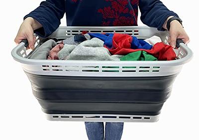 Brookstone 11 Gallon Collapsible Plastic Laundry Basket, Portable Pop-up  Hamper, Foldable Storage Container, Washing Tub, Gray 