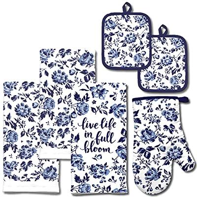 Oven Mitts and Potholders Blue and White Decorative Kitchen Towels