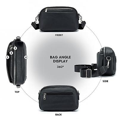 POIUGOYA Small Crossbody Bags for Women,Leather Crossbody Shoulder Handbag  Trendy,Four Zip Pocket Camera Purse Wide Strap
