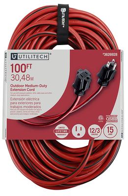 Utilitech Medium duty 100-ft 12 / 3-Prong Indoor/Outdoor Sjtw Medium Duty  General Extension Cord in Red