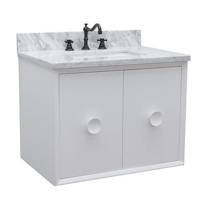 31 Black & White Floating Bathroom Vanity Faux Marble Top Ceramic