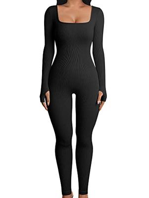 OQQ Women's Yoga Jumpsuits One Piece Ribbed Workout Rompers Long Sleeve  Exercise