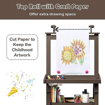 Kids Art Easel with Paper Roll, Dripex Double Sided Toddler Children Easel  Chalkboard and Magnetic Dry